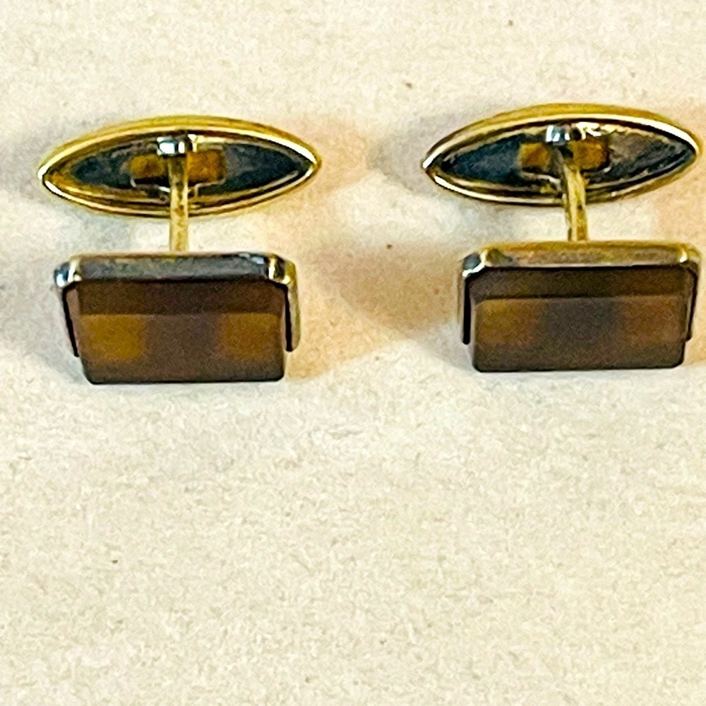 875 Sterling Silver Cufflinks VTG SMOKY QUARTZ GEMSTONE USSR Light  Brown